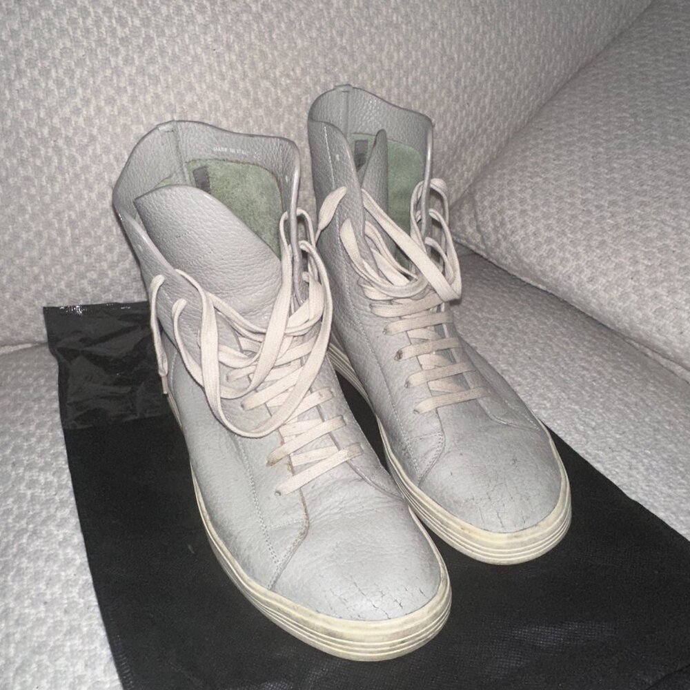 Gray Rick Owens Mastodon Cracked-Leather High-Top Sneakers EU 42 (9D US) - Italy